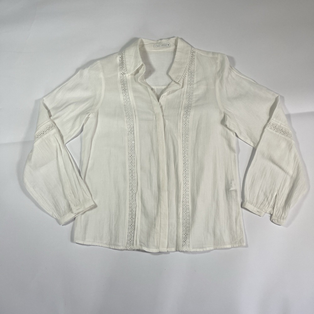 Zara Long Sleeve Button Up Lace Collar Top Size XSMALL
